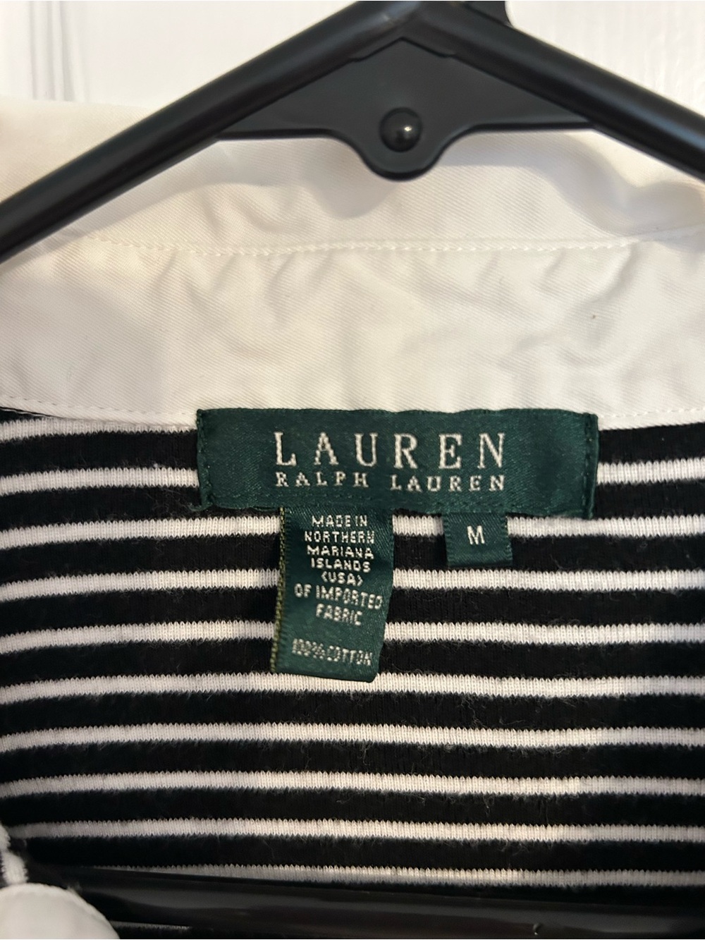 Vintage Lauren Ralph Lauren Black and White Striped Button-Down Polo - Picture 5 of 5
